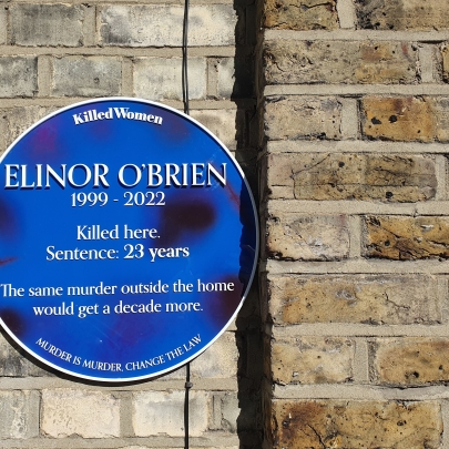 Black and blue plaques honour the memories of women killed in the home