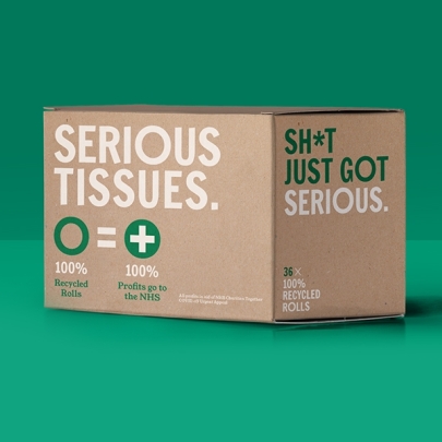 Serious Tissues toilet roll launches to support NHS frontline workers, with branding by Above+Beyond